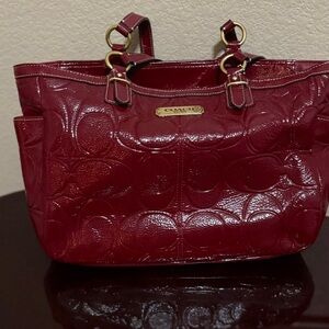 Coach Red Tote Bag with Gold Accents